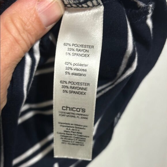 Chico's Navy Blue & White Striped 3/4 Sleeve Top, Women’s 8 - Picture 3 of 7